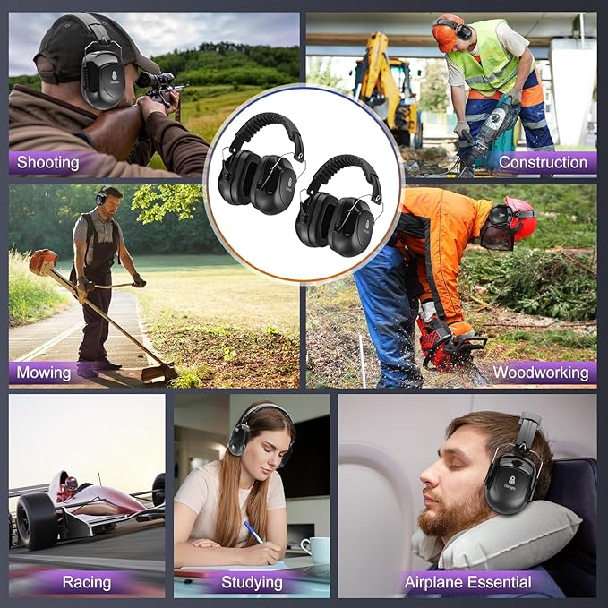 6 Pack Ear Protection Earmuffs, Shooting Ear Protection, NRR 31dB Noise Reduction Hearing Protection for Gun Range/Shooters/Mowing/Construction/Work