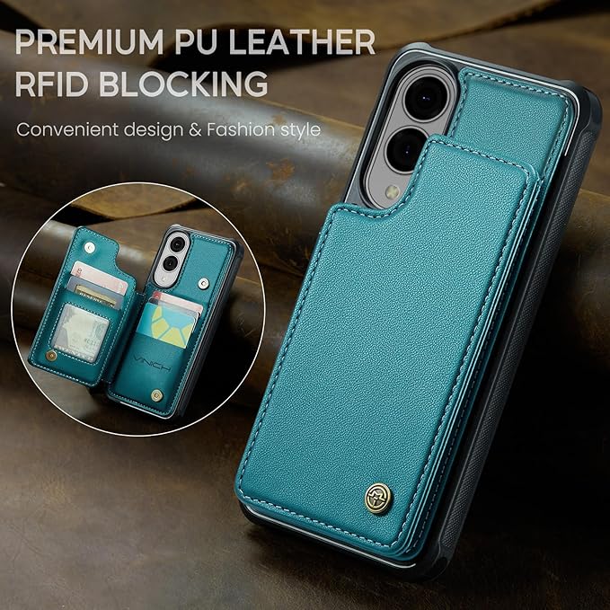 Vinich for Samsung Galaxy S25 Edge Wallet Case with Card Holder, RFID Blocking Credit Slots Kickstand Shockproof Phone Cover for Women Men, Bluish Green