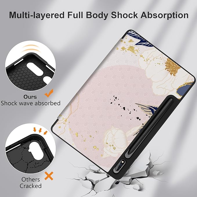 Case for Samsung Galaxy Tab S8 2022 & S7 2020, Shockproof Tablet Case for Samsung Tab S8/S7 11 inch with Auto Sleep/Wake & Trifold Stand & Soft TPU Back Cover, Abstract Peony