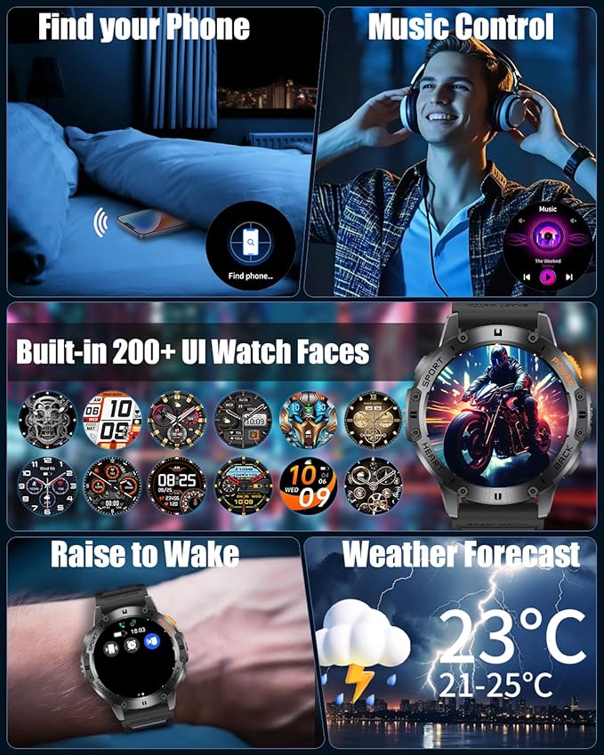 Military Smart Watches for Men with Bluetooth Call, 1.43" AMOLED Waterproof Smartwatch with Flashlight, 111 Sport Modes, 530mAh Heart Rate/SpO2/Sleep Monitor Fitness Tracker for Android iOS