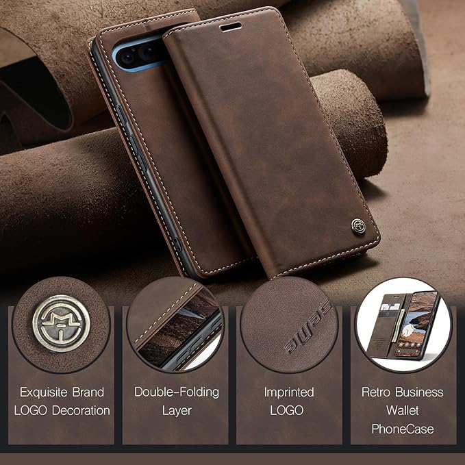 for Google Pixel 9 Pro XL Case, Flip Wallet Leather Case with Card Holder Magnetic Closure Shockproof Kickstand Protective Phone Cases Cover for Google Pixel 9 Pro XL,Coffee