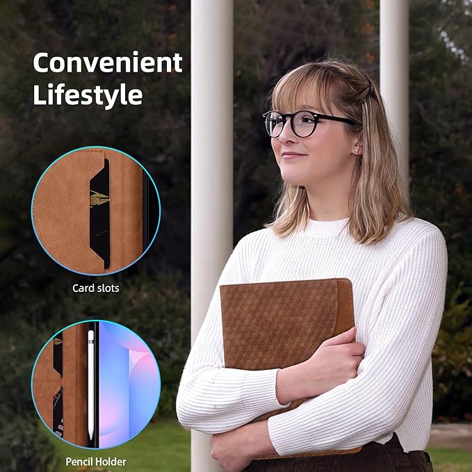 Case for Samsung Galaxy Tab S10 Fe Plus 13.1" 2025, PU Leather Folio Business Protective, Multi-Angle Viewing Stand with Front Pocket, Hand Strap for Galaxy S10 FE+ Brown