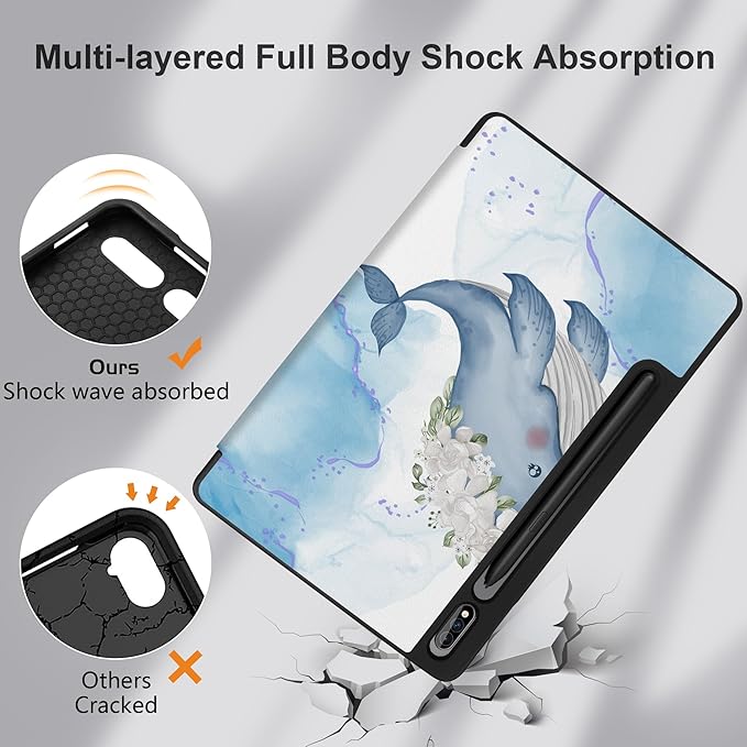 Case for Samsung Galaxy Tab S8 2022 & S7 2020, Shockproof Tablet Case for Samsung Tab S8/S7 11 inch with Auto Sleep/Wake & Trifold Stand & Soft TPU Back Cover, Flower Whale