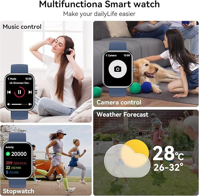 Smart Watch with Alexa Built-in, 1.83" HD Touchscreen & Fitness Tracker with Message Call Function, 24/7 Heart Rate/Sleep Monitor, 120+ Sport Modes, IP68 Waterproof, for Android iPhone (Blue)