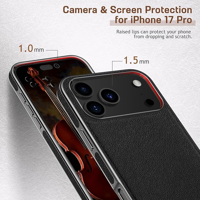 LOHASIC Compatible with MagSafe for iPhone 17 Pro Case, Classic Business Leather with Metal Trim Design, Rugged Grip Protective Magnetic Case for iPhone 17 Pro 6.3" 2025 - Black