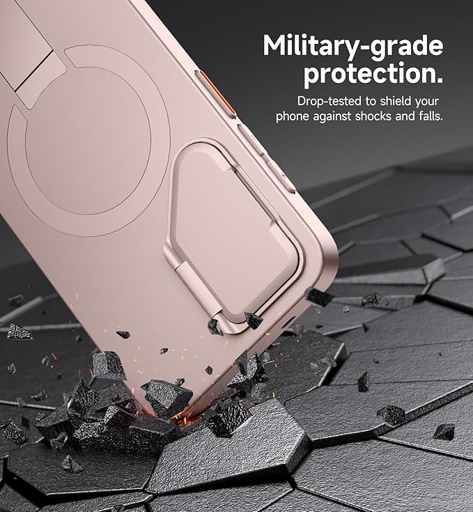 SURITCH for Samsung Galaxy S25 Phone Case, Magnetic Shockproof Bumper Case Slim Protective Cover with Camera Cover & Adjustable Metal Kickstand for Galaxy S25 (2025)-Sakura Pink