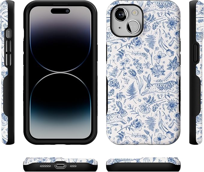 Casely iPhone 14 Case | Hop & Bloom | Bunny Toile | Compatible with MagSafe | Bold Protective Design
