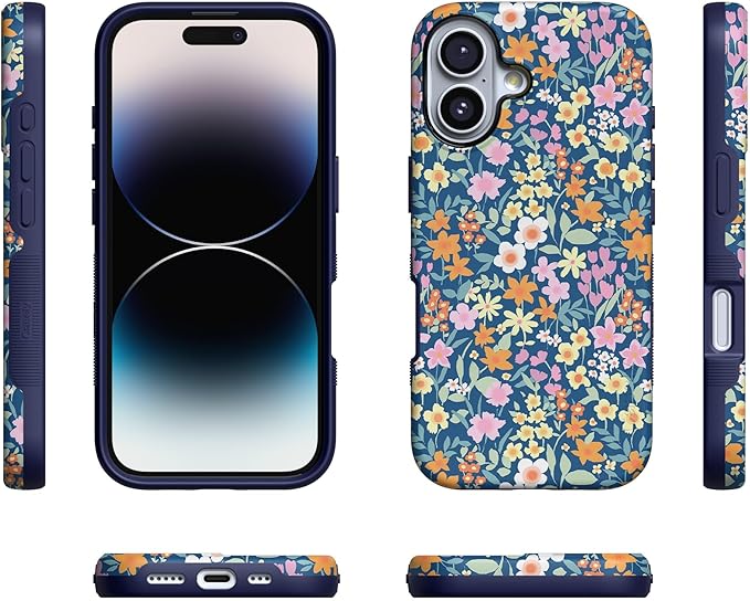 Casely iPhone 17 Case | Full Bloom | Navy Floral | Compatible with MagSafe | Bold Protective Design