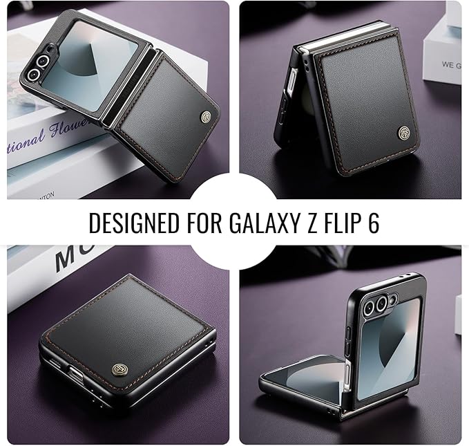for Samsung Galaxy Z Flip 6 Case, Premium PU Leather Case Anti Scratch Slim Phone Shockproof Protective Phone Cover for Samsung Galaxy Z Flip6, Black