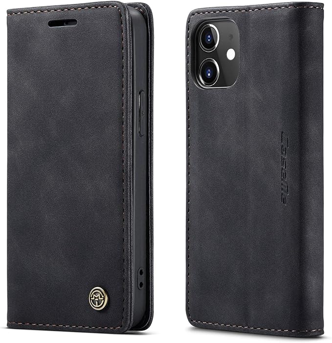 for iPhone 12/12 Pro Case, Flip Wallet Leather Case with Card Holder Magnetic Closure Shockproof Kickstand Protective Phone Cases Cover for iPhone 12 Pro 6,1",Black