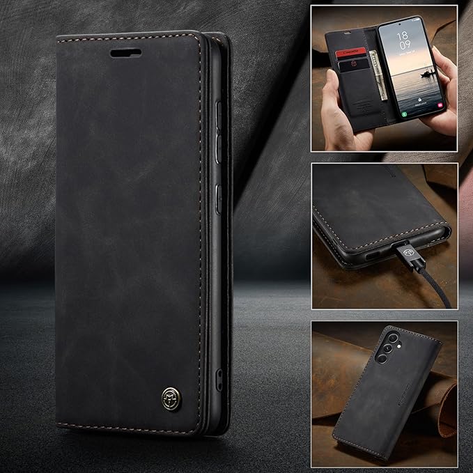 for Samsung Galaxy S23 FE Case, Flip Wallet Leather Case with Card Holder Magnetic Closure Shockproof Kickstand Protective Phone Cases Cover for Samsung S23 FE,Black