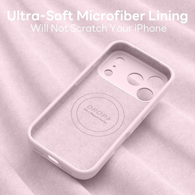 Vooii Magnetic Compatible with iPhone 17 Pro Case (Compatible with Magsafe) (Upgraded Camera Protection) Liquid Silicone Shockproof Full Body Protective Phone Cover for Women Men, Chalk Pink, 6.3”