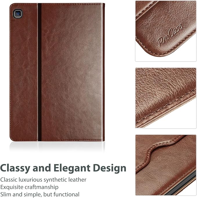 ProCase for Galaxy Tab S6 Lite 10.4 Inch 2024/2022/2020 with S Pen Holder; Premium PU Leather Folio Business Stand Cover with Hand Strap; Pencil Holder; Front Pocket -Brown