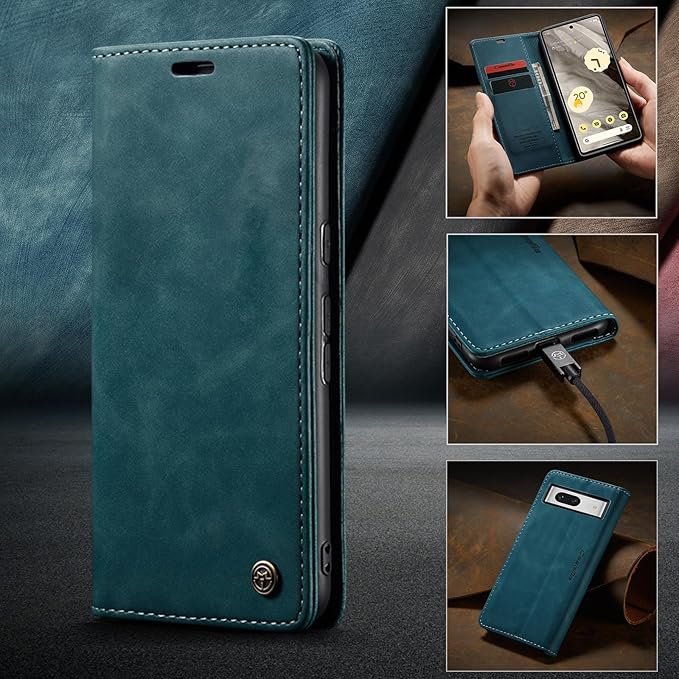 for Google 7A Case, Flip Wallet Leather Case with Card Holder Magnetic Closure Shockproof Kickstand Protective Phone Cases Cover for Google 7A,Blue-Green