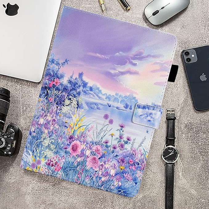 Case for Galaxy Tab A9+/A9 Plus 11 Inch 2023 (SM-X210/X216/X218), Funut PU Leather Folio Cover Multi-Angle Stand with Auto Wake/Sleep Case for Samsung Galaxy Tab A9 Plus/A9+ Tablet, Purple Flower Sea