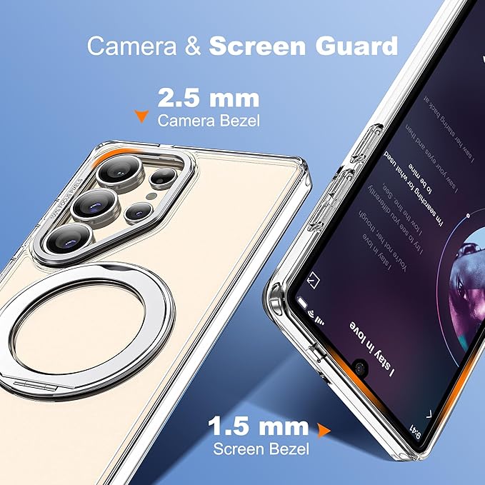 for Samsung Galaxy S25 Ultra Case with 360°Rotatable Magnetic Ring Stand Compatible with Mag-Safe Military Protection Shockproof Transparent Phone Cases for S25 Ultra 6.9",Clear