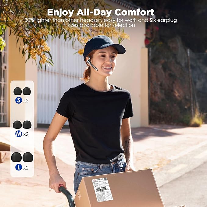 Bluetooth Headset, Wireless Bluetooth Earpiece with Dual-Mic & Noise Canceling, Single Ear Headset with Mute for Business, Remote Work, V5.3 Hand-Free headset for iOS Android Cell Phone (Gunmetal)