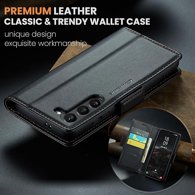 AUPAI for Samsung Galaxy S23 Plus Wallet Case with Credit Card Holder, PU Leather RFID Blocking Folio Flip Kickstand Magnetic Clasp Protective Phone Cover for Women Men Black