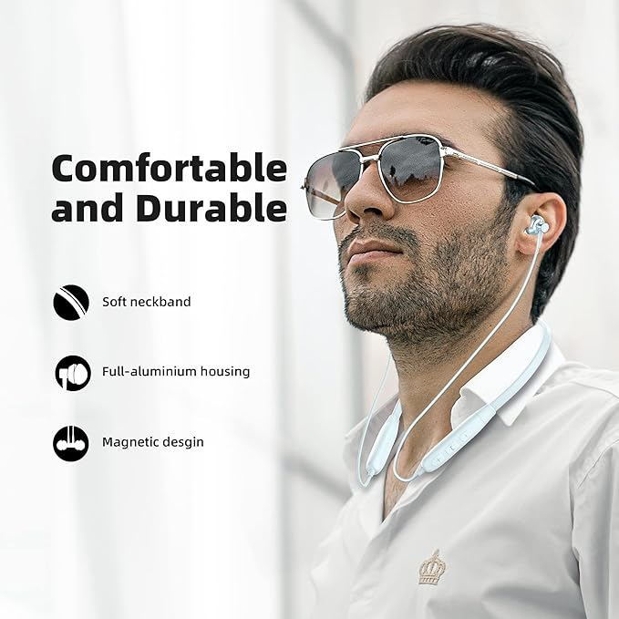 SoundMAGIC S20BT Neckband Bluetooth Headphones Wireless Earphones HiFi Stereo in Ear Headset with Microphone Lightweight Sports Earbuds Long Playtime Stable Connection Blue