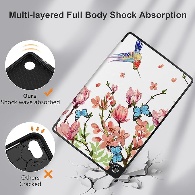 MEEgoodo Case for Samsung Galaxy Tab A9 Plus 11 inch Cover 2024 2023 with S Pen Holder, A9+ Smart Tablet Cases with Leather Trifold Stand+Soft TPU Back Shell+Smart Auto Wake/Sleep, Birds & Flowers