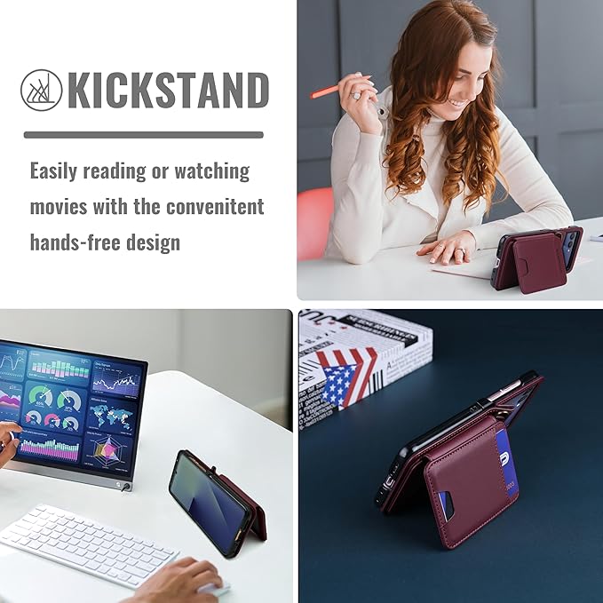 ASAPDOS for Samsung Galaxy Z Flip 7 PU Leather Wallet Phone Case with Card Slots (Holds 5 Cards), Anti-Drop Protection, Wrist & Shoulder Strap Wine Red