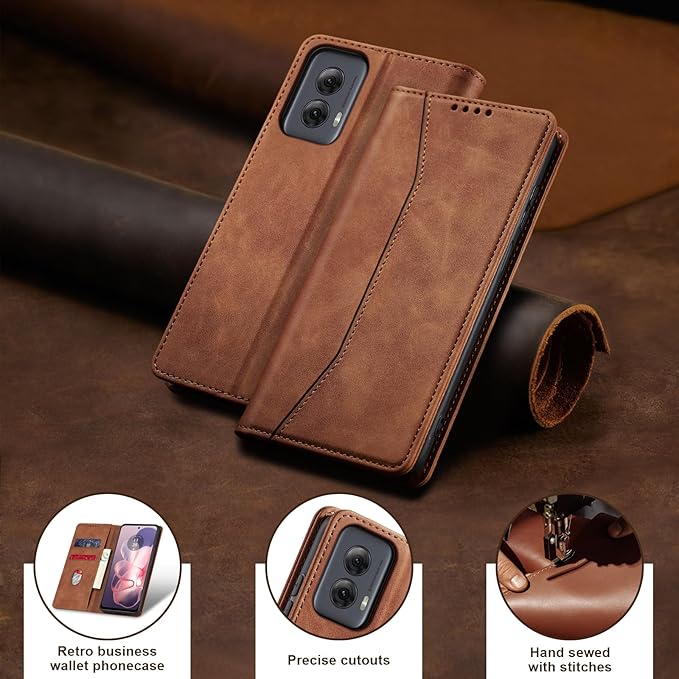 Jasonyu Flip Wallet Case for Moto G Power 5G (2024),Leather Magnetic Folio Cover with Card Holder,Kickstand - TPU Shockproof Durable Protective Phone Case,Brown