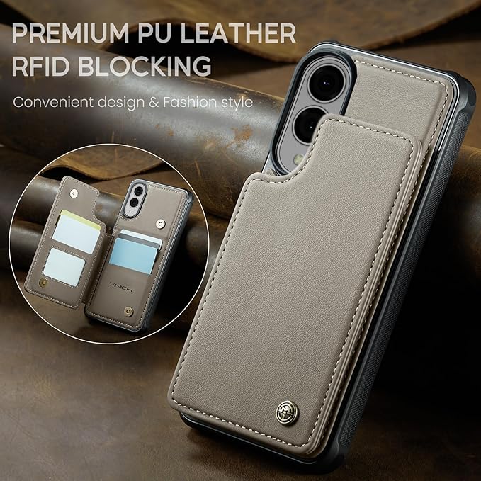 Vinich for Samsung Galaxy S25 Edge Wallet Case with Card Holder, RFID Blocking Credit Slots Kickstand Shockproof Phone Cover for Women Men, Gray