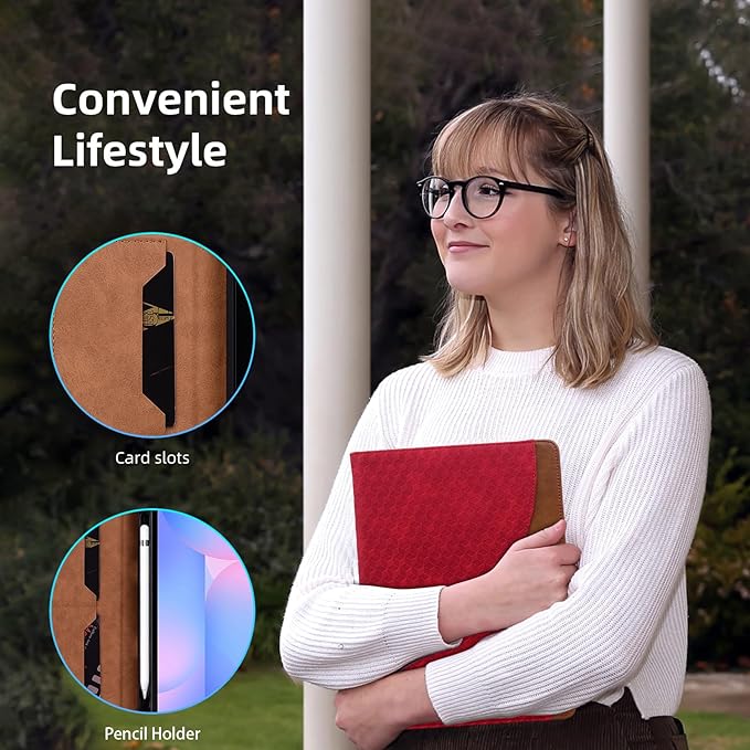 Case for Samsung Galaxy Tab S10 Fe Plus 13.1" 2025, PU Leather Folio Business Protective, Multi-Angle Viewing Stand with Front Pocket, Hand Strap for Galaxy S10 FE+ Red