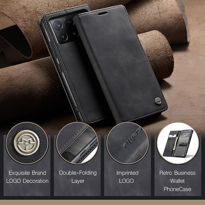 for Xiaomi Poco X6 Pro 5G Case, Flip Wallet Leather Case with Card Holder Magnetic Closure Shockproof Kickstand Protective Phone Cases Cover for Xiaomi Poco X6 Pro 5G,Black