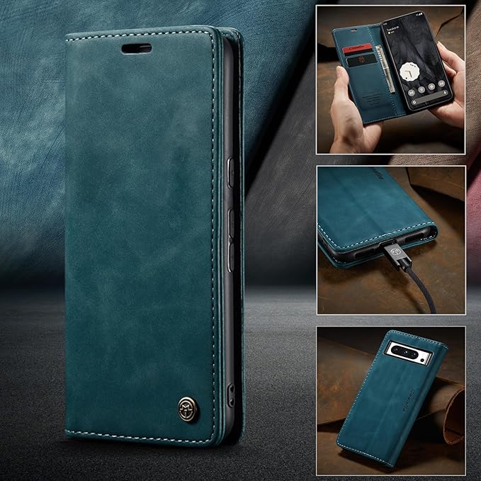 for Google 8 Pro Case, Flip Wallet Leather Case with Card Holder Magnetic Closure Shockproof Kickstand Protective Phone Cases Cover for Google 8 Pro,Blue-Green