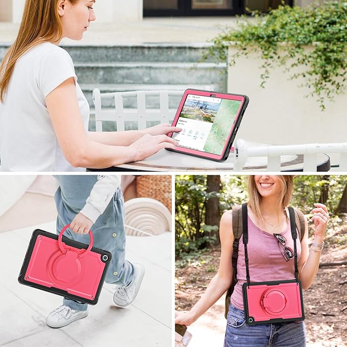 Case for Samsung Galaxy Tab A9 Plus/ A9+ 11 Inch 2023, Lightweight Shockproof Drop-Proof Case, 360° Rotating Handle Stand, Adjustable Shoulder Strap& Pencil Holder (Pink)