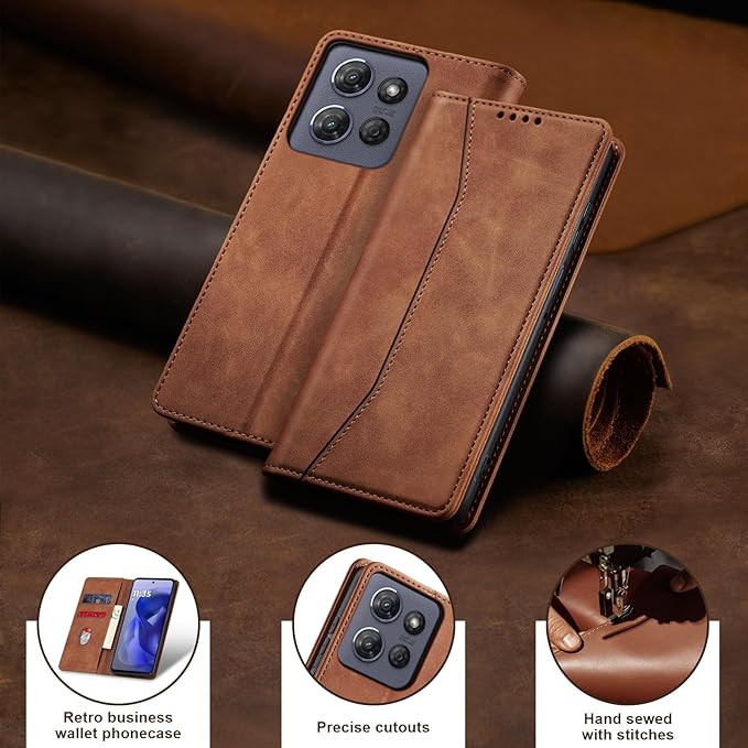 Jasonyu Flip Wallet Case for Moto G Power/Play (2025),Leather Magnetic Folio Cover with Card Holder,Kickstand - TPU Shockproof Durable Protective Phone Case,Brown