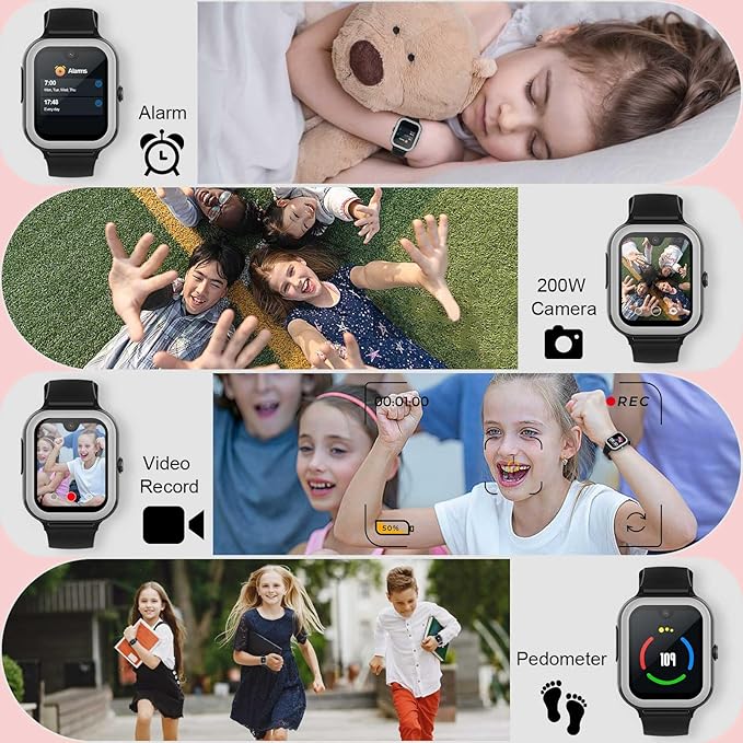 Wonlex 4G GPS Kids Smartwatch with SIM Card, 1.78" AMOLED Large Touch Screen Smart Watch for Kids, Boys Girls Phone Watch with Video Voice Calls, SOS, Camera, Pedometer, Alarm, Game(Black)