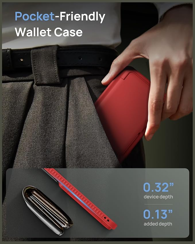 for Samsung Galaxy S25 Case with Card Holder, Built-in Stand & Camera Lens Cover, Shockproof Rugged Silicone Raised Edge Protective Wallet Protective Phone Case for Samsung S25 5G 2025, Red