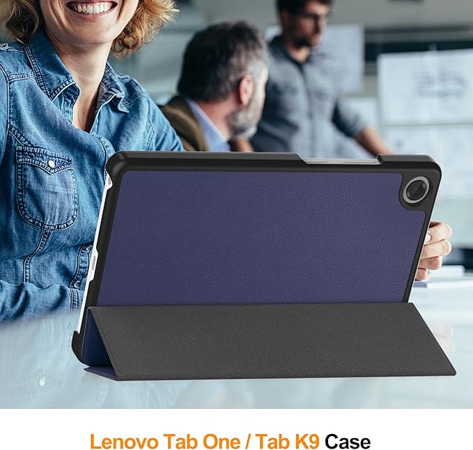 Case for Lenovo Tab One 8.7'' / Tab K9 Case, Folding Folio Ultra-Thin PU Leather Stand Case Cover with Auto Wake/Sleep for Lenovo Tab K9 8.7 Inch Navy Blue