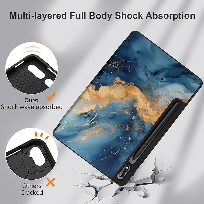 Case for Samsung Galaxy Tab S8 2022 & S7 2020, Shockproof Tablet Case for Samsung Tab S8/S7 11 inch with Auto Sleep/Wake & Trifold Stand & Soft TPU Back Cover, Blue Marble