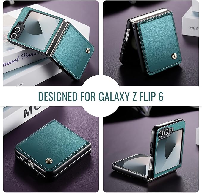 for Samsung Galaxy Z Flip 6 Case, Premium PU Leather Case Anti Scratch Slim Phone Shockproof Protective Phone Cover for Samsung Galaxy Z Flip6, Blue-Green