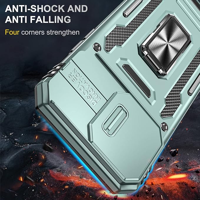 Phone Case for iPhone 14 Pro Case with Slide Camera Cover, with Finger Ring Holder Stand, fit Magnetic Car Mount, for iPhone 14 Pro (Alpine Green)