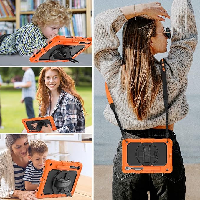 HXCASEAC Case for Samsung Galaxy Tab S10 Lite / S10 FE / S9 FE 5G 10.9 inch, Shockproof Design with Screen Protector/Hand Strap/S Pen Holder, Protective Samsung Galaxy S10 Lite Tablet Case, Orange