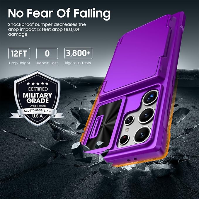 for Galaxy S24 Ultra Wallet Case with【RFID Blocking】 Card Holder & Camera Cover & Kickstand, Full Body Shockproof Wallet Case for S24 Ultra 6.8Inch 2024 for Women Men-Purple(Upgraded)