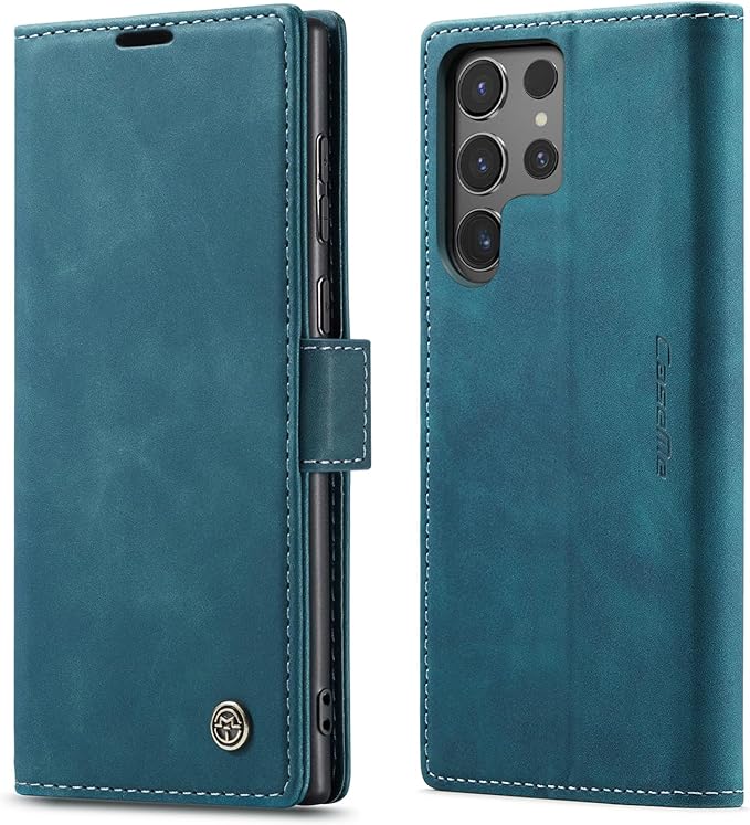 for Samsung Galaxy S24 Ultra Case, Flip Wallet Leather Case with Card Holder Magnetic Closure Shockproof Kickstand Protective Phone Cases Cover for Galaxy S24 Ultra 5G Cover,Blue-Green