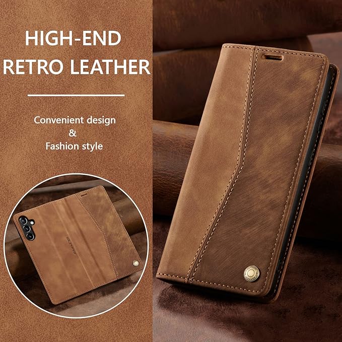 QLTYPRI Wallet Case for Samsung Galaxy S24, Vintage Folio PU Leather Purse Case with Card Slots Magnetic Closure Kickstand Flip Crashproof Phone Cover for Samsumg Galaxy S24 - Brown