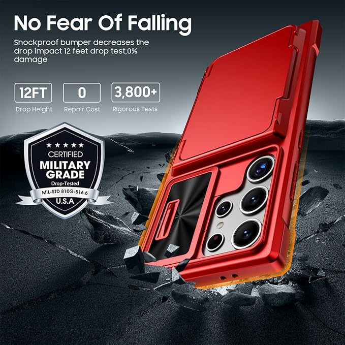 for Samsung Galaxy S24 Ultra Wallet Case with RFID Blocking Card Holder, Camera Cover and Kickstand, Full Body Shockproof Wallet Case for S24 Ultra 6.8Inch 2024 for Women Men-Red(Upgraded)