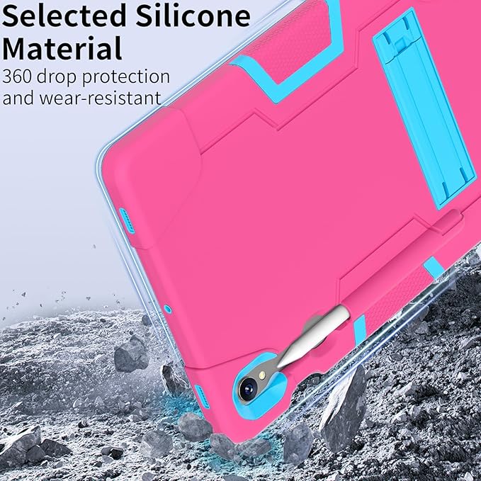 case for Galaxy Tablet S9 FE & S9 2023 (SM-X710/X718U/X716B/X510/X516B), Soft Silicone & Hard Pc 3-Layer Military Protector Cover for Tab S10 FE/S8/S7 with S-Pen Holder Stand Rose Red+Blue