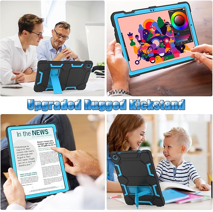 Case for Samsung Galaxy Tab A9+/A9 Plus 11 Inch (2024), Heavy Duty Rugged Shockproof 3-Layers Protective Case with Kickstand for SM-X210/X216/X218, Black+SkyBlue
