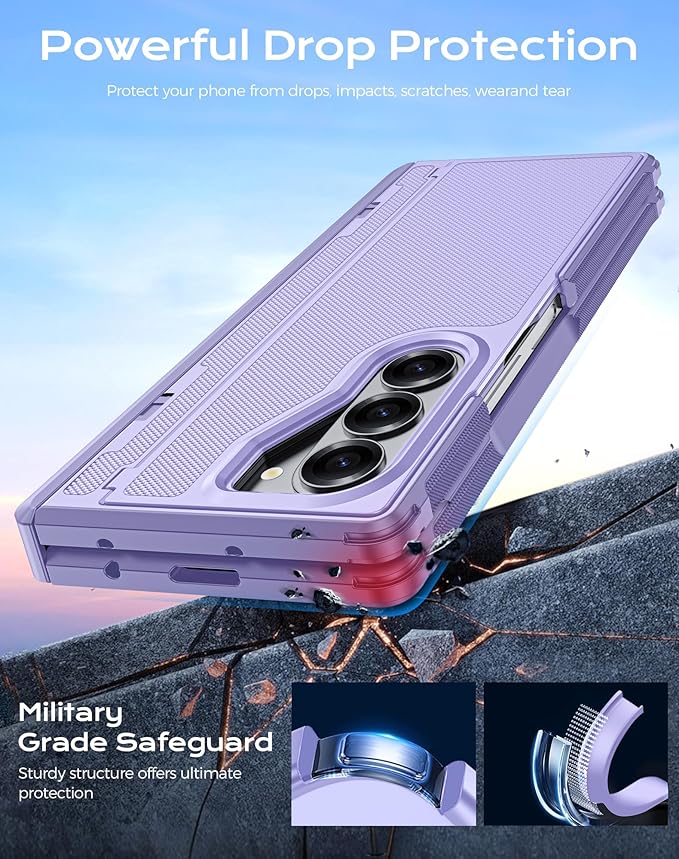 for Galaxy Z Fold 6 Case, S Pen Holder & Privacy Screen Protector & Kickstand & Hinge Protection, Slim Rugged Military-Grade Shockproof Protective Phone Case for Samsung Fold 6 Case (Purple)