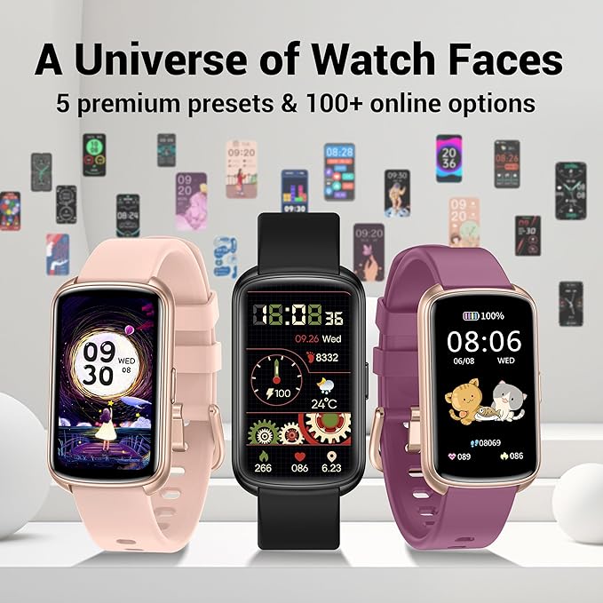 Fitness Trackers, 1.47 Inch Smartwatch, Touchscreen Activity Tracker with Thin Smartband Design, 5ATM Waterproof Fitness Watch Blood Oxygen Heart Rate Monitor for Android/iOS (Pink)