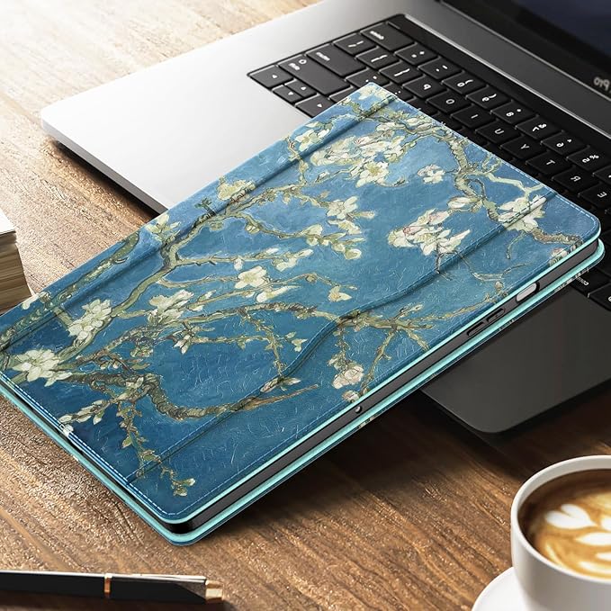 OKP Case for Samsug Galaxy Tab A9+ Plus 11 inch 2024(SM-X210/X216/X218), PU Leather Folio Cover with Multi-Angle Stand//Pen Holder, Auto Wake/Sleep Case for Galaxy A9+ 11" Tablet (Blossom Teal)