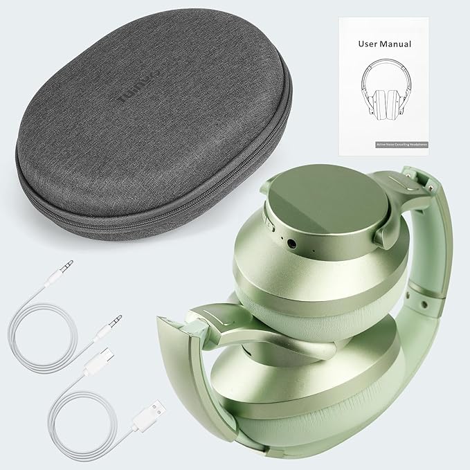 TUINYO Wireless Headphones - Noise Cancelling Over Ear Bluetooth Headphones with 60H Playtime, Deep Bass Hi-Fi Stereo Sound & Comfortable Earpads for Travel, Home and Office-Green…