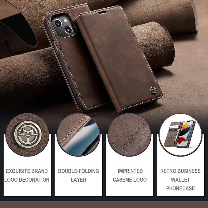 for iPhone 13 Mini Case 5.4", Flip Wallet Leather Case with Card Holder Magnetic Closure Shockproof Kickstand Protective Phone Cases Cover for iPhone 13 Mini,Coffee